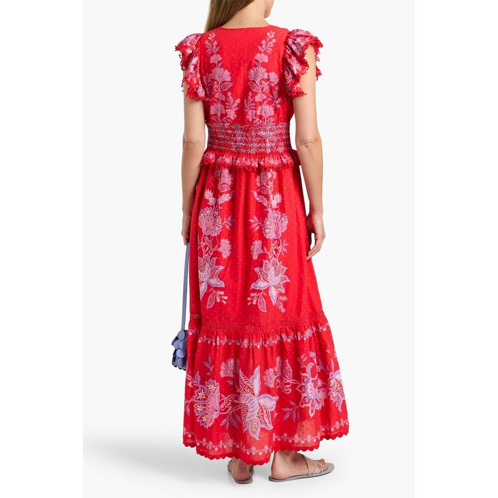 Farm Rio Floral-print Swiss-dot cotton-voile maxi dress Size M - Picture 3 of 9